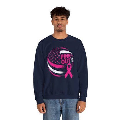 Volley Ball Pink Ribbon Breast Cancer Awearness USA Flag Sweatshirt For Men Women