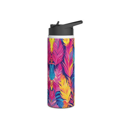 Colorful Feathers Pattern Stainless Steel Water Bottle with Twist-on Lid and Double-Wall Vacuum Insulation