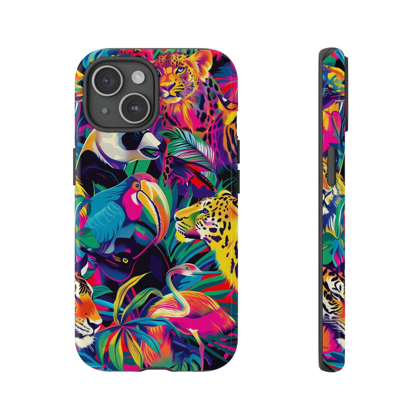 Animal Collage Pattern iPhone 13 14 15 16 Pro Max Plus Case Wireless Charging Compatible Tough Cases Protection, Magnetic Phone Case for iPhone Classic Series
