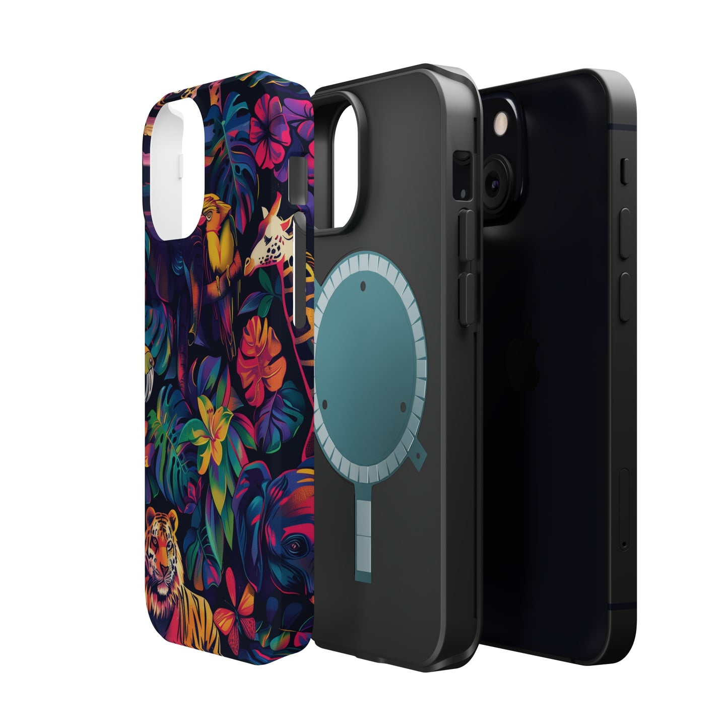 Animal Collage Vibrant Pattern iPhone 13 14 15 Pro Max Plus Case Compatible with MagSafe Tough Cases Protection, Magnetic Phone Case for iPhone  Classic Series