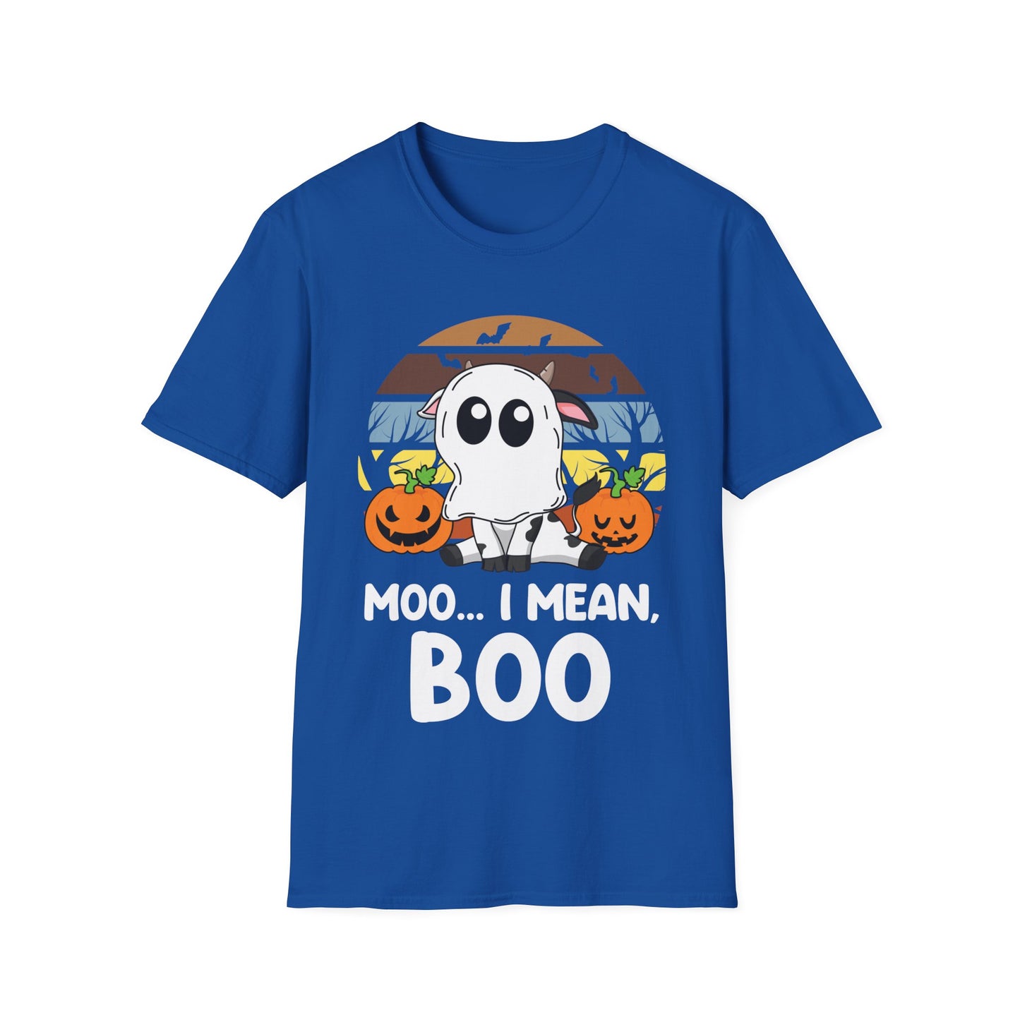 Funny Moo I Mean Boo Halloween Ghost Cow Pumpkin  T-Shirt Men Women