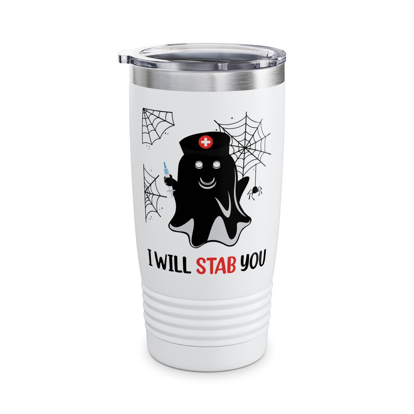 Funny Nurse Ghost I Will Stab You Shot Halloween Boo Women Tumbler