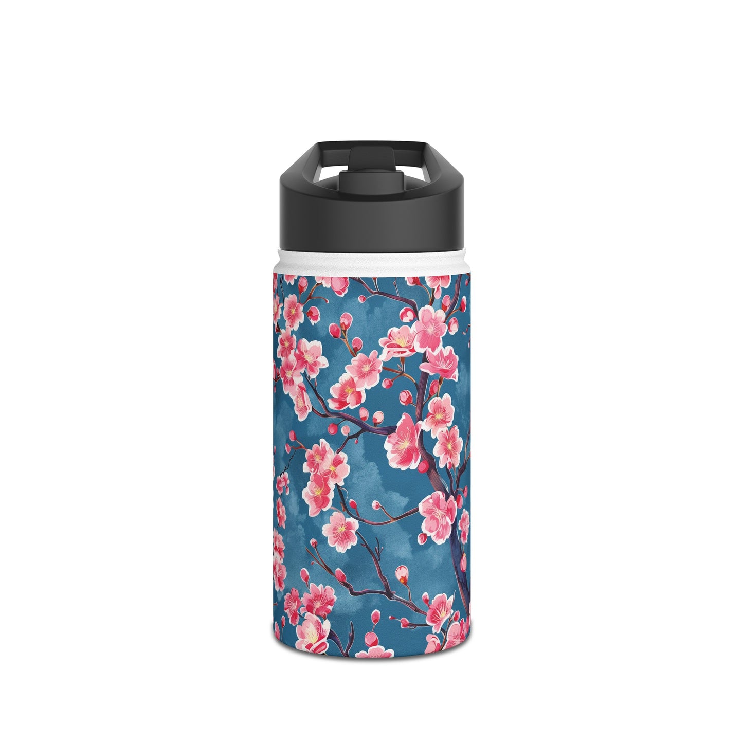 Sakura Blossoms Vibrant Colored Pattern Stainless Steel Water Bottle with Twist-on Lid and Double-Wall Vacuum Insulation
