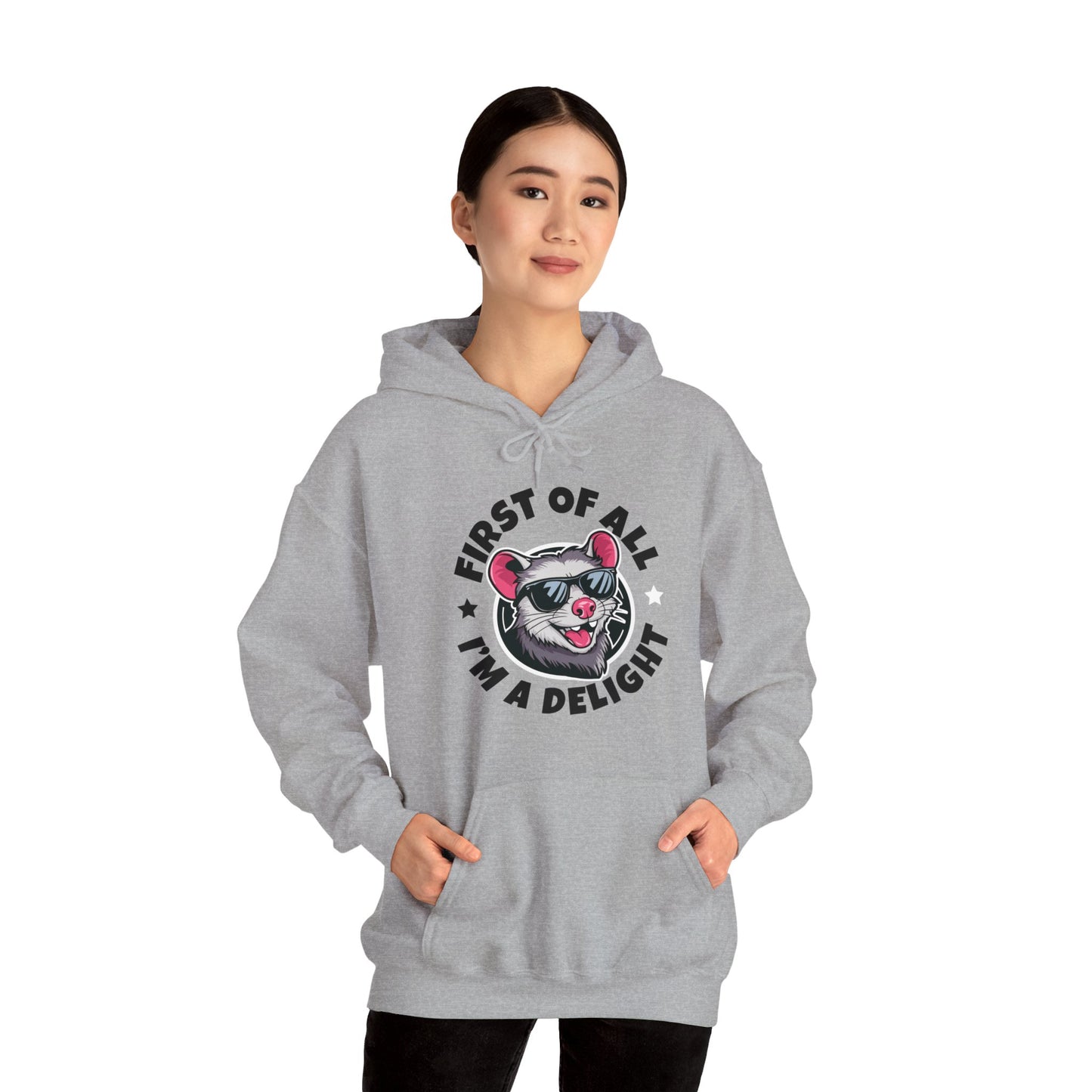 Funny First Of All I'm A Delight Sarcastic Angry Opossum Possum Hoodie For Men Women Hoodie