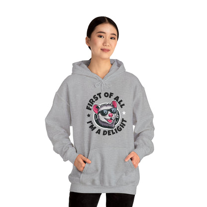 Funny First Of All I'm A Delight Sarcastic Angry Opossum Possum Hoodie For Men Women Hoodie