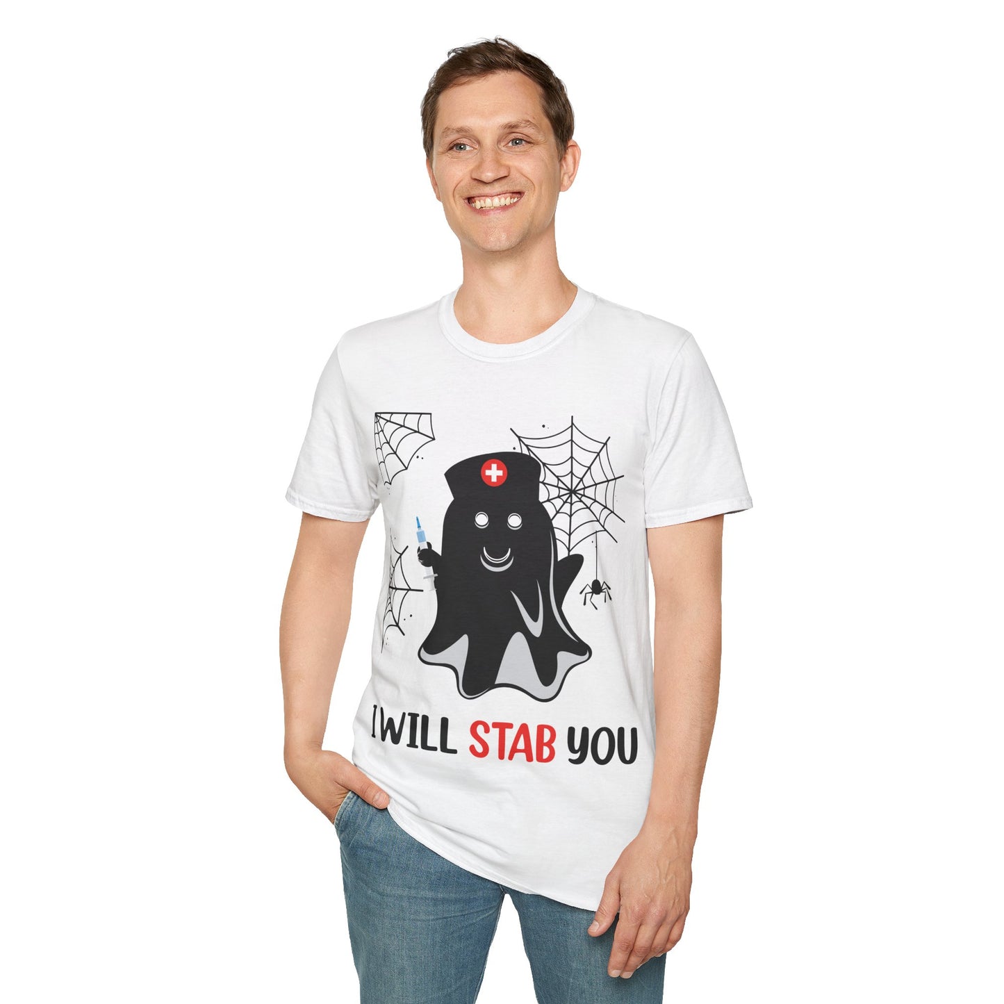 Funny Nurse Ghost I Will Stab You Shot Halloween Boo Women T-Shirt