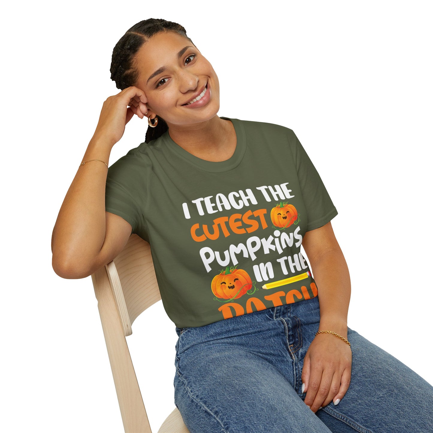 Funny I Teach The Cutest Pumpkins In The Patch Teacher Halloween Pumpkin  T-Shirt For Men Women