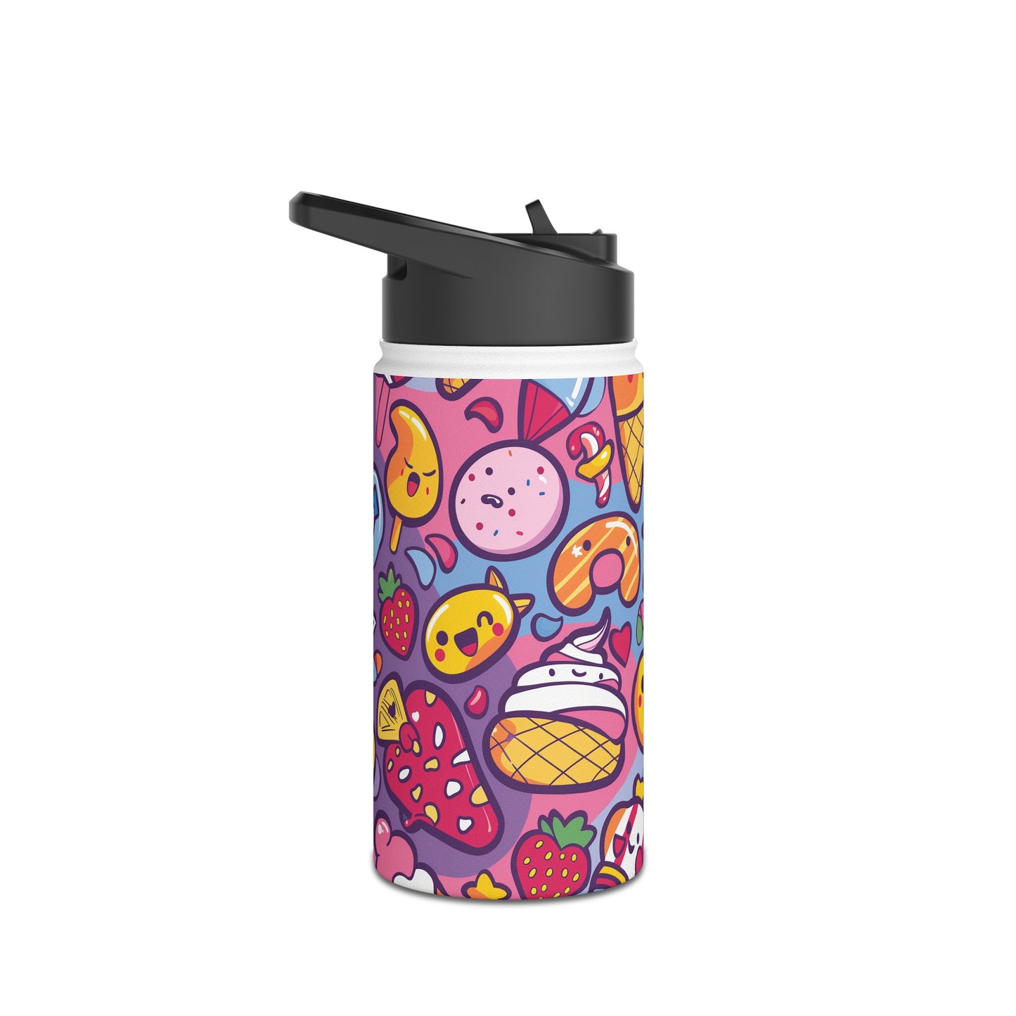 Kawaii Candyland Pattern Stainless Steel Water Bottle with Twist-on Lid and Double-Wall Vacuum Insulation