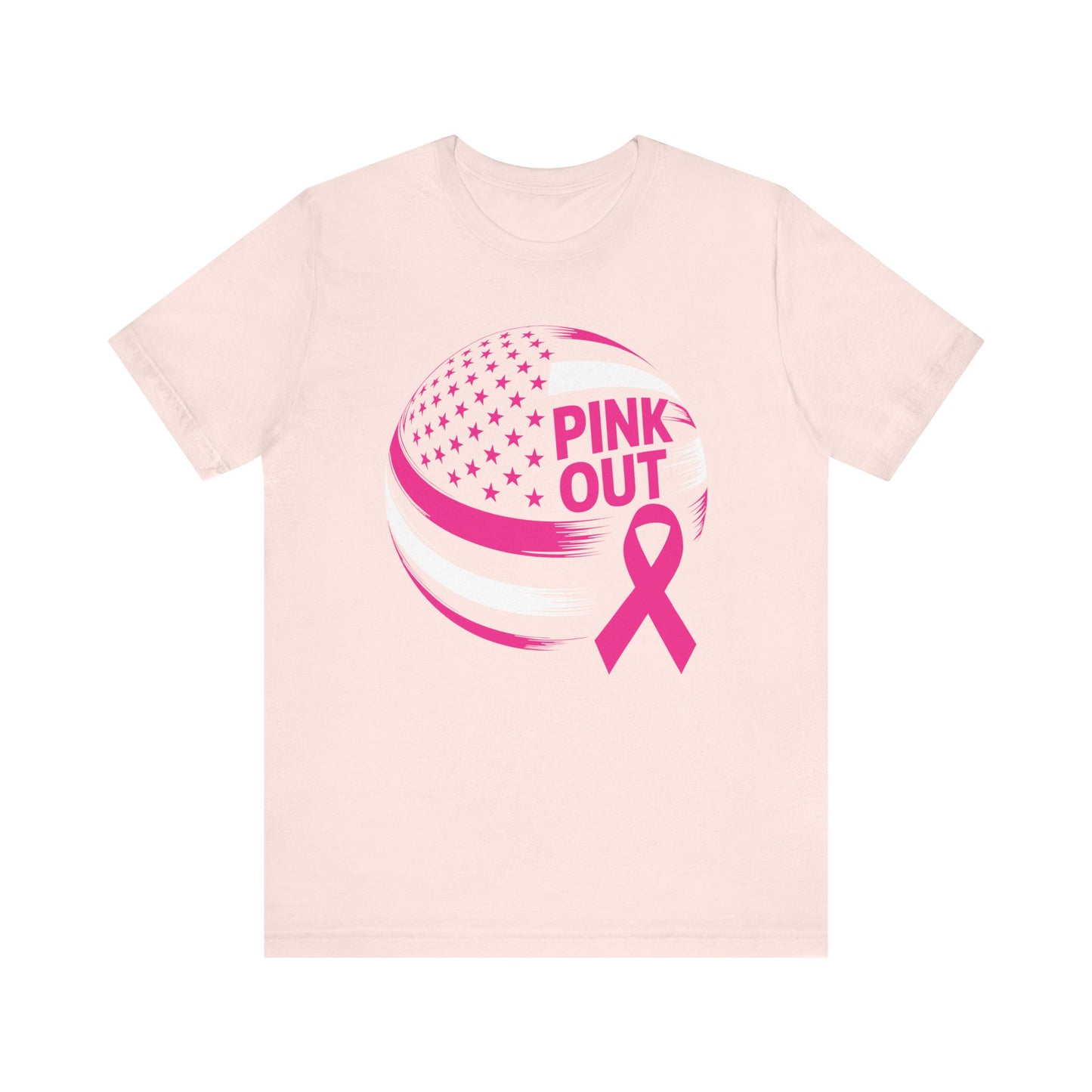 Volley Ball Pink Ribbon Breast Cancer Awearness USA Flag T-Shirt For Men Women