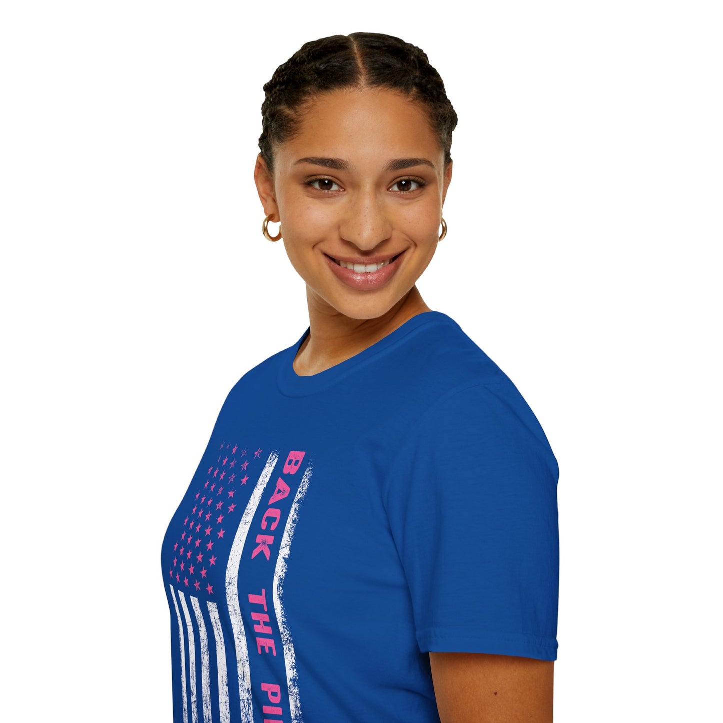 Back The Pink USA Flag Pink Breast Cancer Awareness October Tshirt