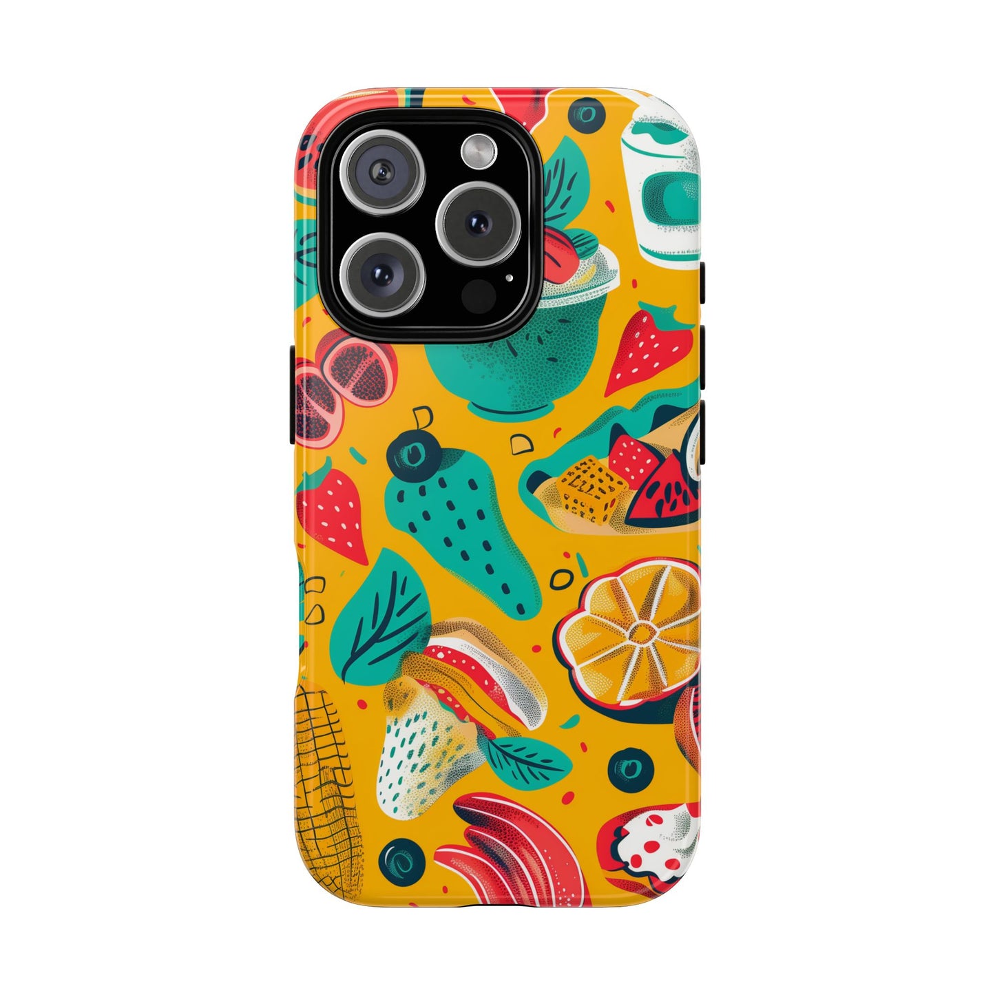 Food Paradise vibrant Colored Pattern iPhone 16 Pro Max Plus Case Wireless Charging Compatible Tough Cases Protection, Magnetic Phone Case for iPhone Classic Series