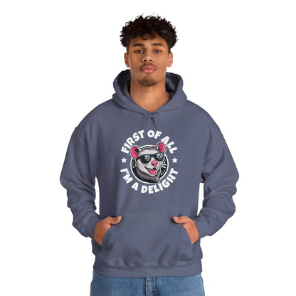 Funny First Of All I'm A Delight Sarcastic Angry Opossum Possum Hoodie For Men Women Hoodie