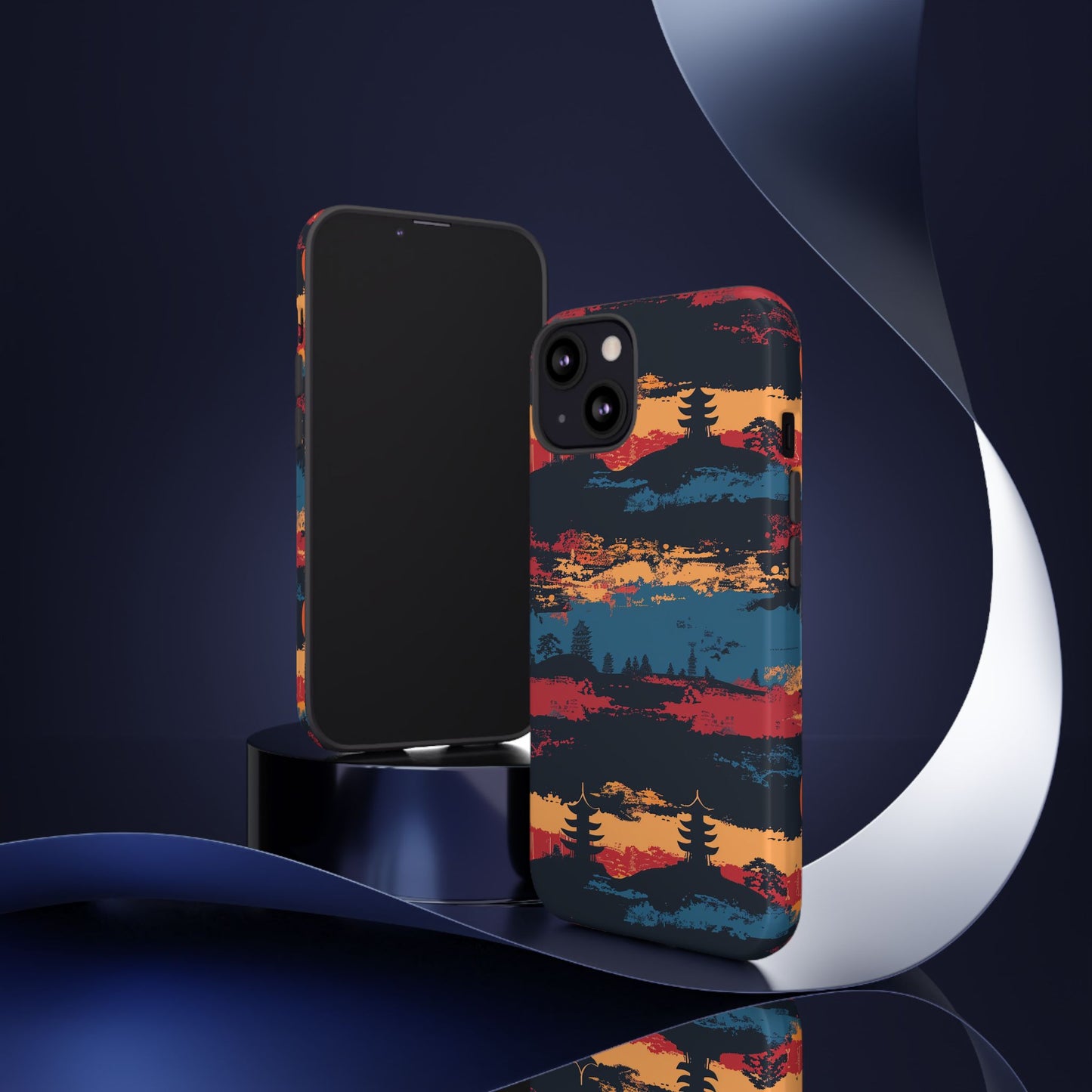 Samurai Sunset Pattern iPhone 13 14 15 16 Pro Max Plus Case Wireless Charging Compatible Tough Cases Protection, Magnetic Phone Case for iPhone Classic Series