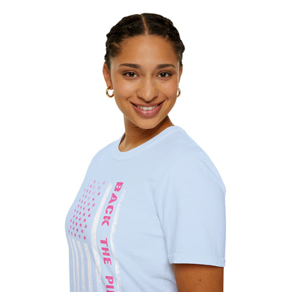Back The Pink USA Flag Pink Breast Cancer Awareness October Tshirt