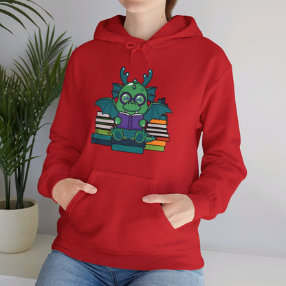 Funny Dragon and Books Nerds Cute Dragon Reading A Book Hoodie For Men Women Hoodie