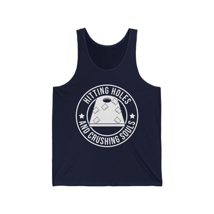 Hitting Holes and Crushing Souls Cornhole Player Sack Toss Funny Tank Top