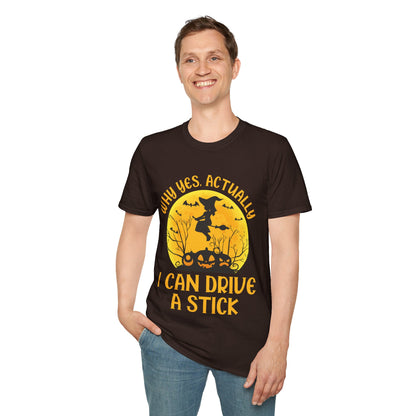 Funny Why Yes Actually I Can Drive A Stick Witch Halloween Party T-Shirt Girls Women