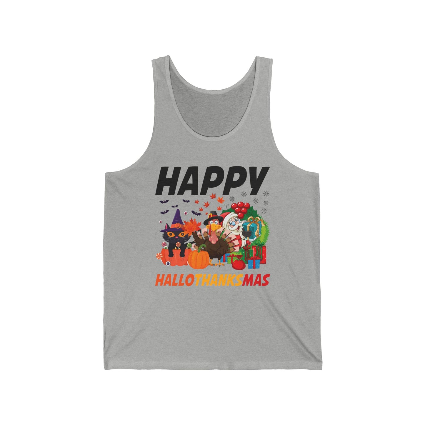 Funny Happy Hallothanksmas Halloween Thanksgiving Christmas Mash Up Tank Top Men Women Kids