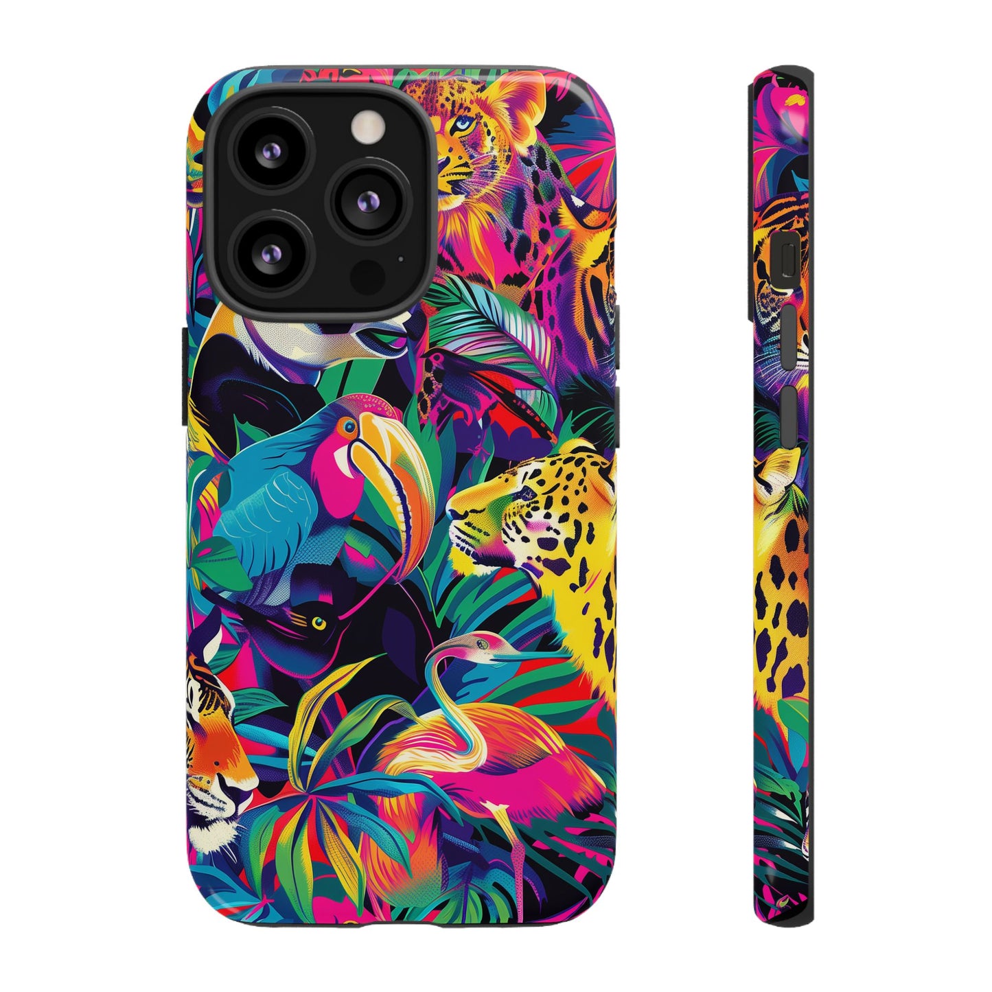 Animal Collage Pattern iPhone 13 14 15 16 Pro Max Plus Case Wireless Charging Compatible Tough Cases Protection, Magnetic Phone Case for iPhone Classic Series