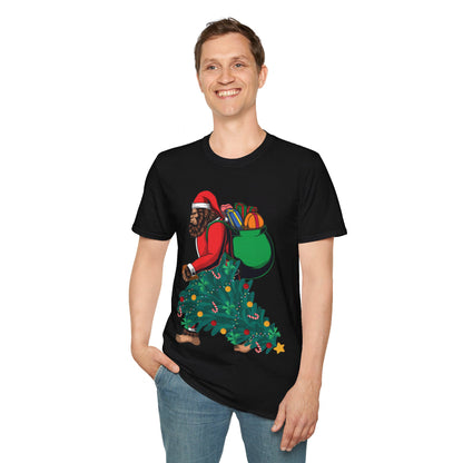 Bigfoot Santa Christmas Tree Lights Gifts Funny Xmas Sasquatch T-Shirt For Men Women T-Shirt