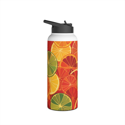 Citrus Burst Pattern Stainless Steel Water Bottle with Twist-on Lid and Double-Wall Vacuum Insulation