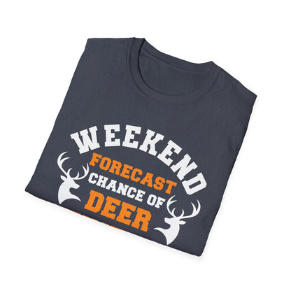 Funny Weekend Forecast Deer Hunting with The Chance of Beer Drinking T-Shirt Men