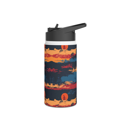 Samurai Sunset Pattern Stainless Steel Water Bottle with Twist-on Lid and Double-Wall Vacuum Insulation