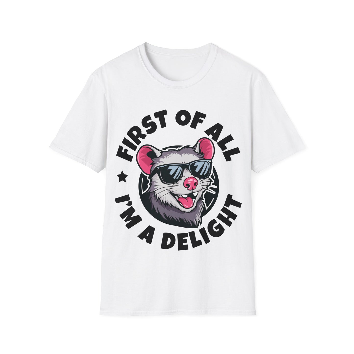 Funny First Of All I'm A Delight Sarcastic Angry Opossum Possum T-Shirt For Men Women T-Shirt