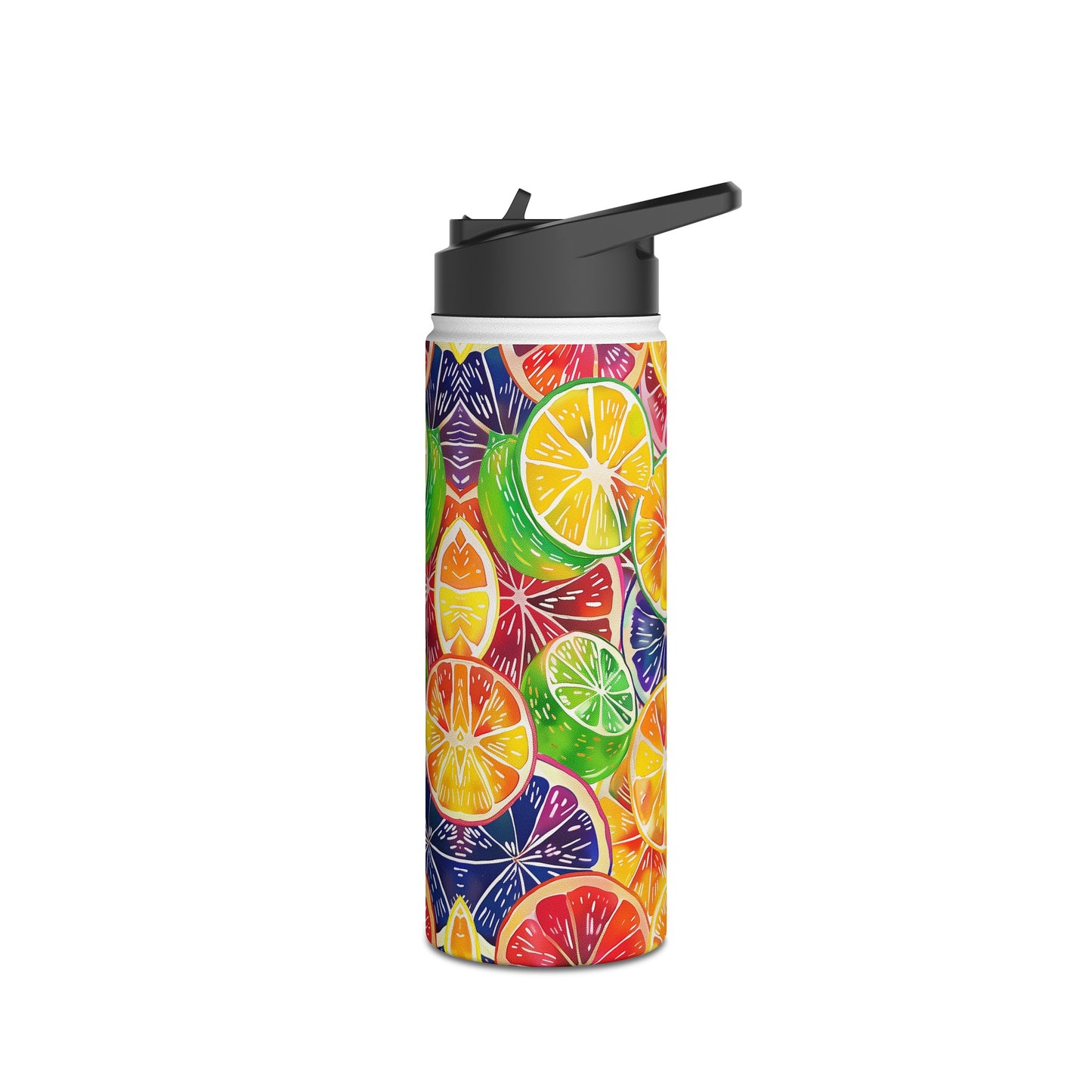 Citrus Burst Vibrant Pattern Stainless Steel Water Bottle with Twist-on Lid and Double-Wall Vacuum Insulation