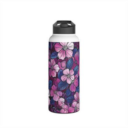 Sakura Blossoms Colored Pattern Stainless Steel Water Bottle with Twist-on Lid and Double-Wall Vacuum Insulation