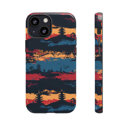 Samurai Sunset Pattern iPhone 13 14 15 16 Pro Max Plus Case Wireless Charging Compatible Tough Cases Protection, Magnetic Phone Case for iPhone Classic Series