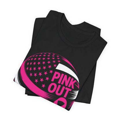 Volley Ball Pink Ribbon Breast Cancer Awearness USA Flag T-Shirt For Men Women