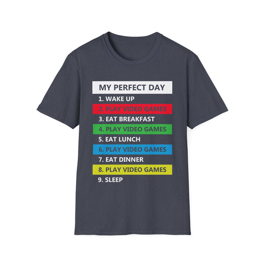 Funny My Perfect Day of Gamer Video Games Gaming T-Shirt Funny Kids Tee Top