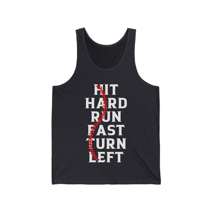 Funny Hit Hard Run Fast Turn Left Baseball Player Gift Tank Tops For Men Women Kids