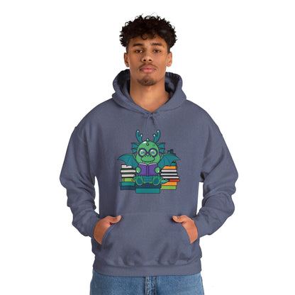 Funny Dragon and Books Nerds Cute Dragon Reading A Book Hoodie For Men Women Hoodie