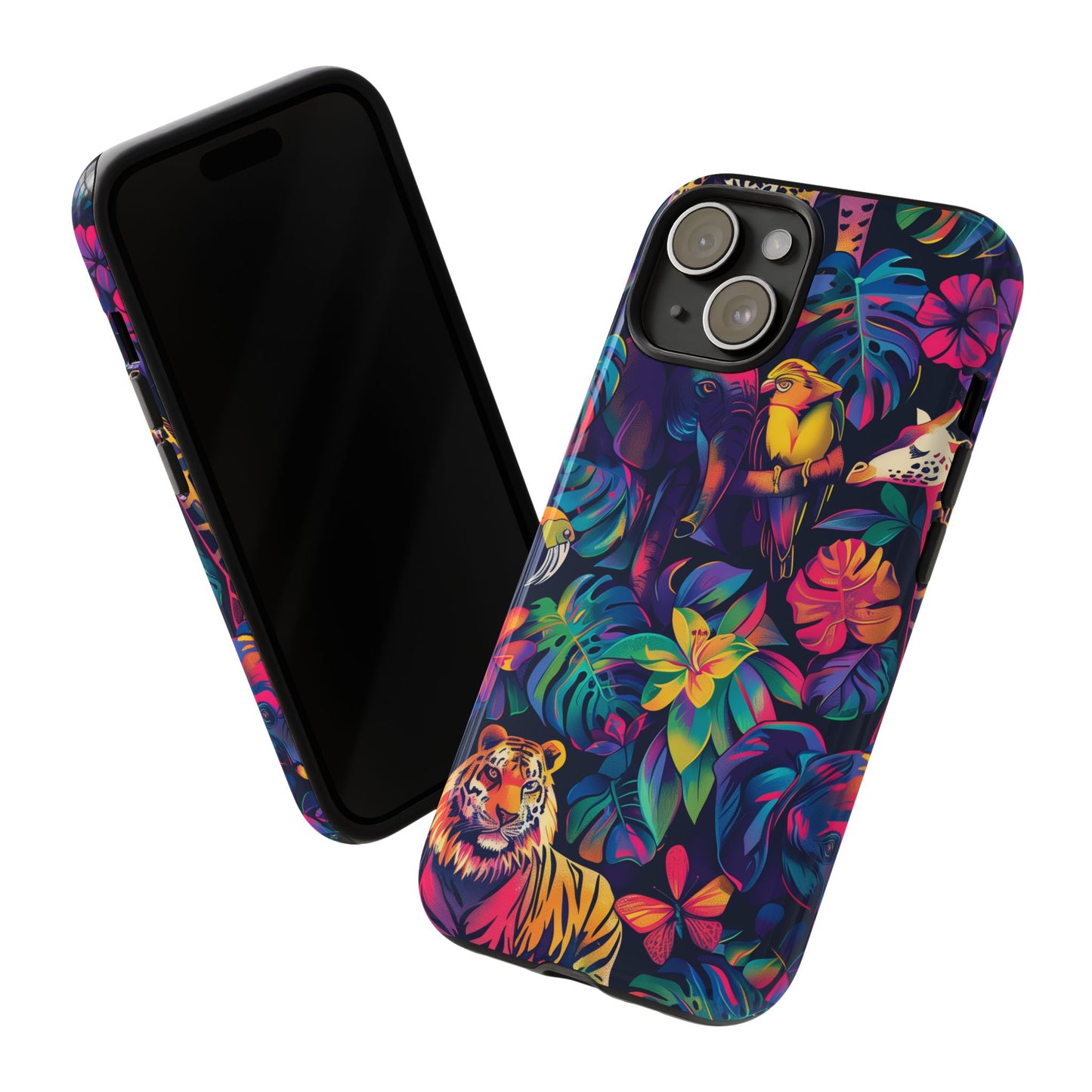 Animal Collage Vibrant Pattern iPhone 13 14 15 16 Pro Max Plus Case Wireless Charging Compatible Tough Cases Protection, Magnetic Phone Case for iPhone Classic Series