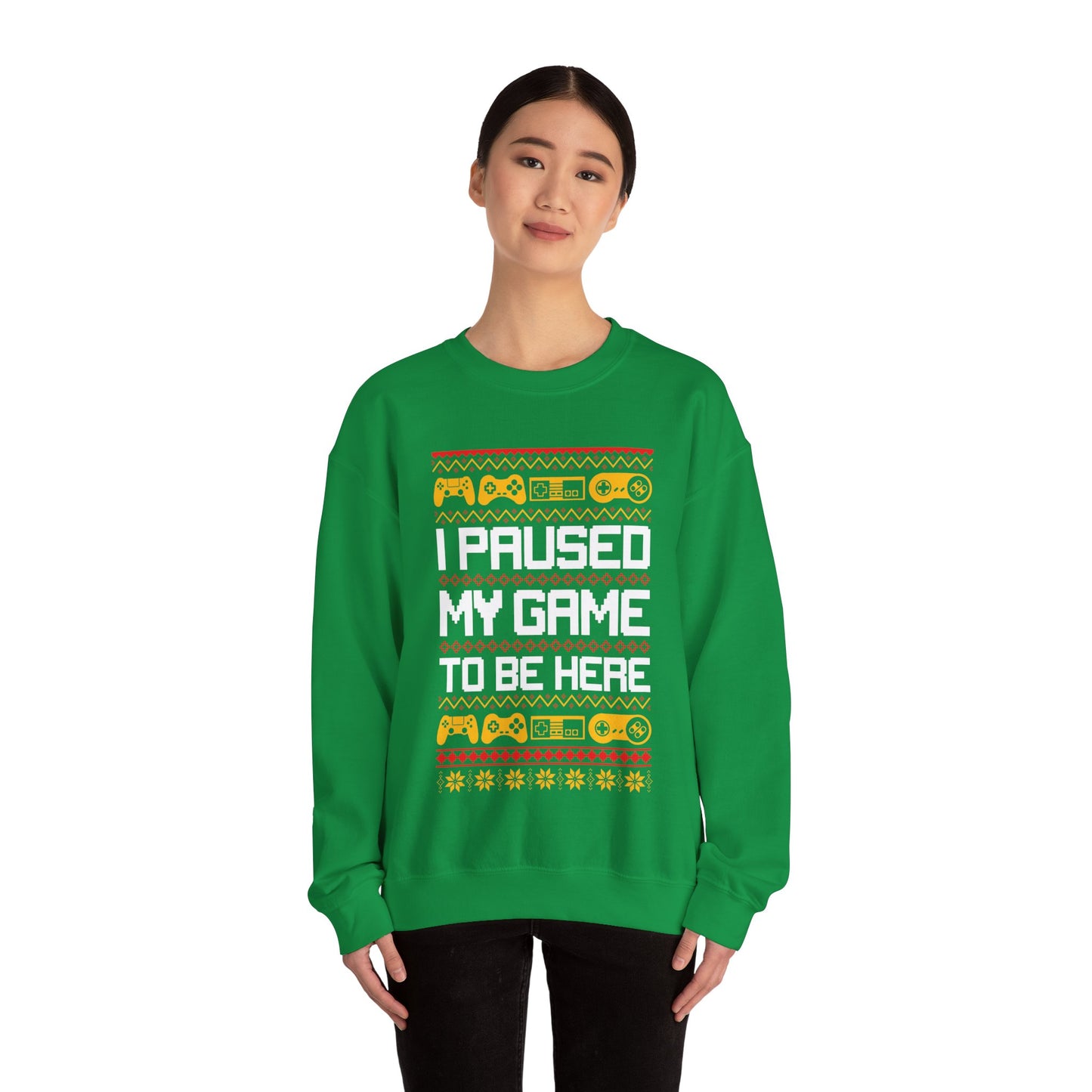 Funny Retro Gamers I Paused My Game to Be Here for Christmas Gamer Sarcastic Party Xmas Jumper Sweater Sweatshirt