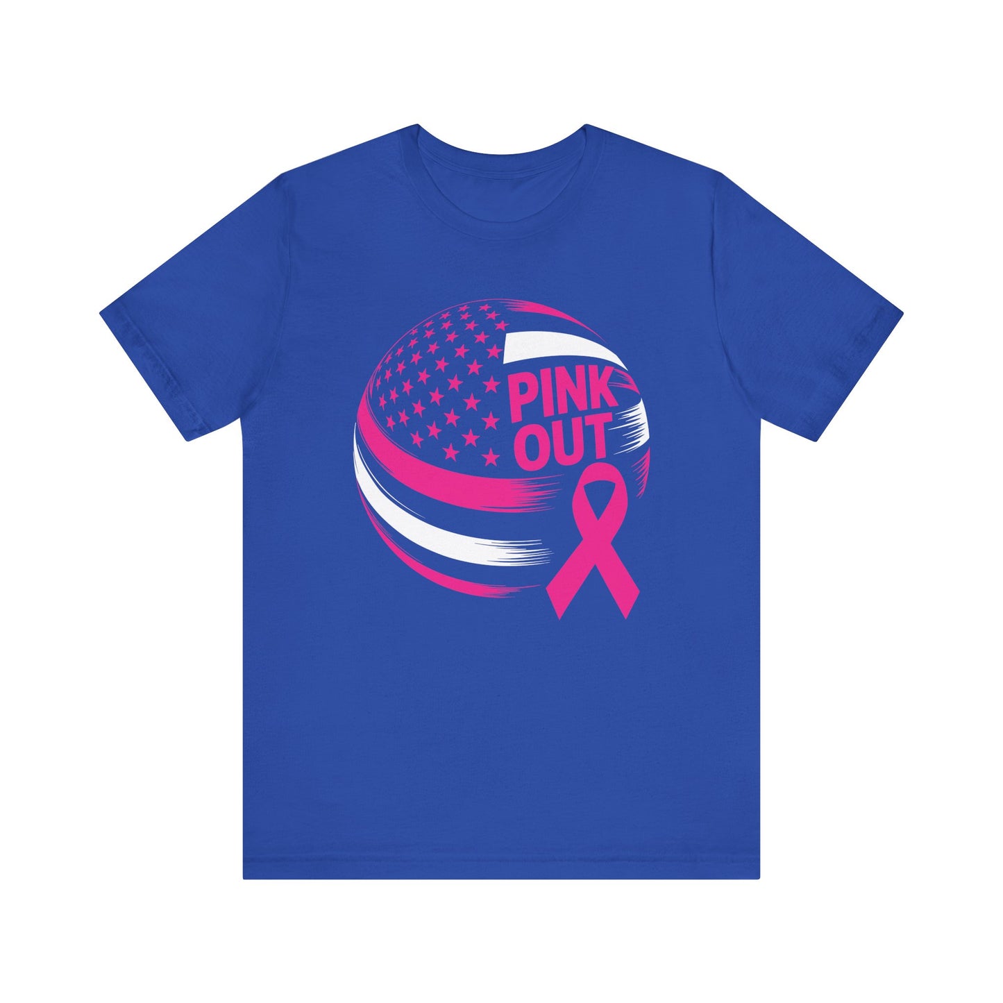 Volley Ball Pink Ribbon Breast Cancer Awearness USA Flag T-Shirt For Men Women