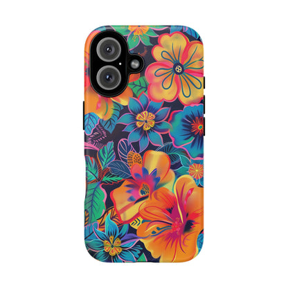 Floral Fiesta Vibrant Pattern iPhone 13 14 15 16 Pro Max Plus Case Wireless Charging Compatible Tough Cases Protection, Magnetic Phone Case for iPhone Classic Series