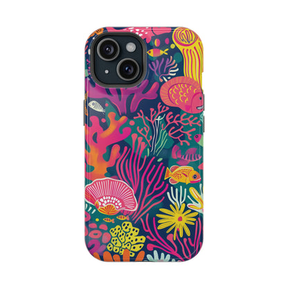 Underwater World Vibrant Pattern iPhone 13 14 15 Pro Max Plus Case Compatible with MagSafe Tough Cases Protection, Magnetic Phone Case for iPhone  Classic Series