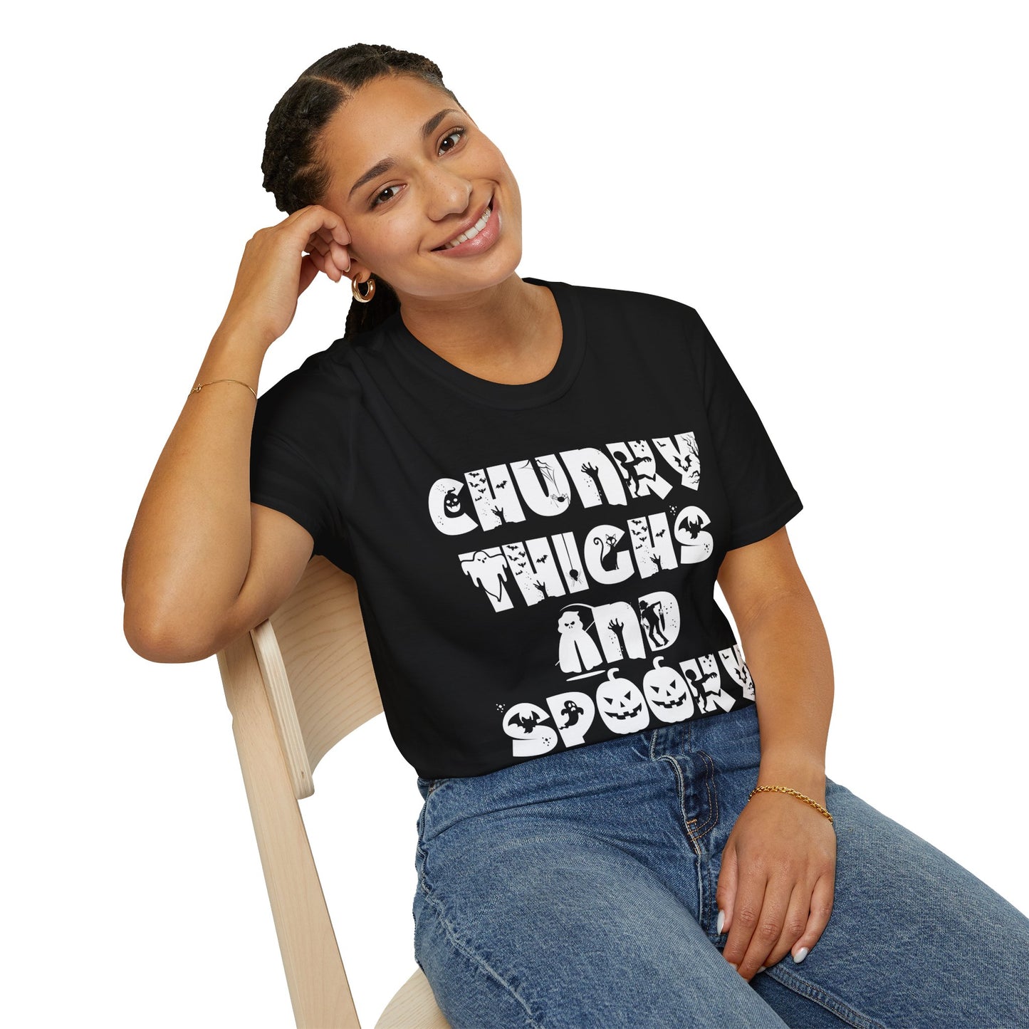 Funny Chunky Thighs and Spooky Vibes Halloween Women's T-Shirt