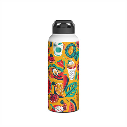 Food Paradise vibrant Colored Pattern Stainless Steel Water Bottle with Twist-on Lid and Double-Wall Vacuum Insulation