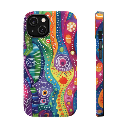 Abstract Rainbow Doodle Pattern iPhone 13 14 15 Pro Max Plus Case Compatible with MagSafe Tough Cases Protection, Magnetic Phone Case for iPhone  Classic Series