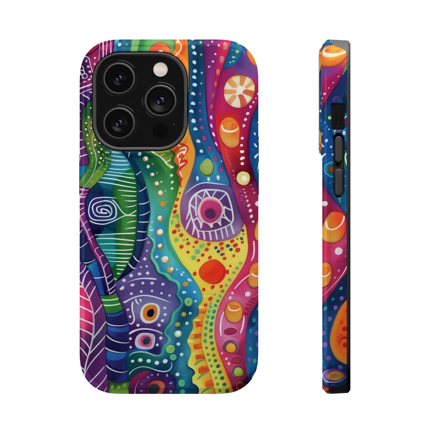 Abstract Rainbow Doodle Pattern iPhone 13 14 15 Pro Max Plus Case Compatible with MagSafe Tough Cases Protection, Magnetic Phone Case for iPhone  Classic Series