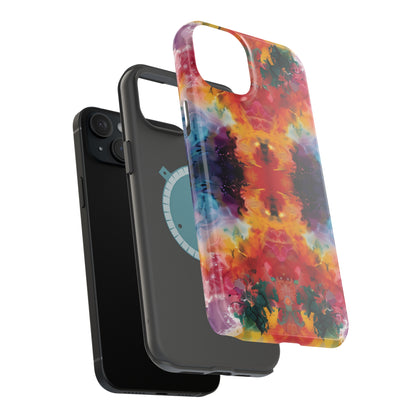 Tie-Dye Dream Vibrant Pattern iPhone 13 14 15 Pro Max Plus Case Compatible with MagSafe Tough Cases Protection, Magnetic Phone Case for iPhone  Classic Series