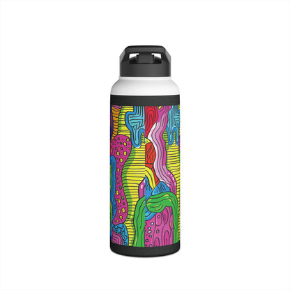 Abstract Rainbow Colored Pattern Stainless Steel Water Bottle with Twist-on Lid and Double-Wall Vacuum Insulation