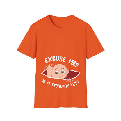 Personalized Month Womens Excuse Me Is It February Yet Cute Baby Girl Funny Pregnancy T-Shirt