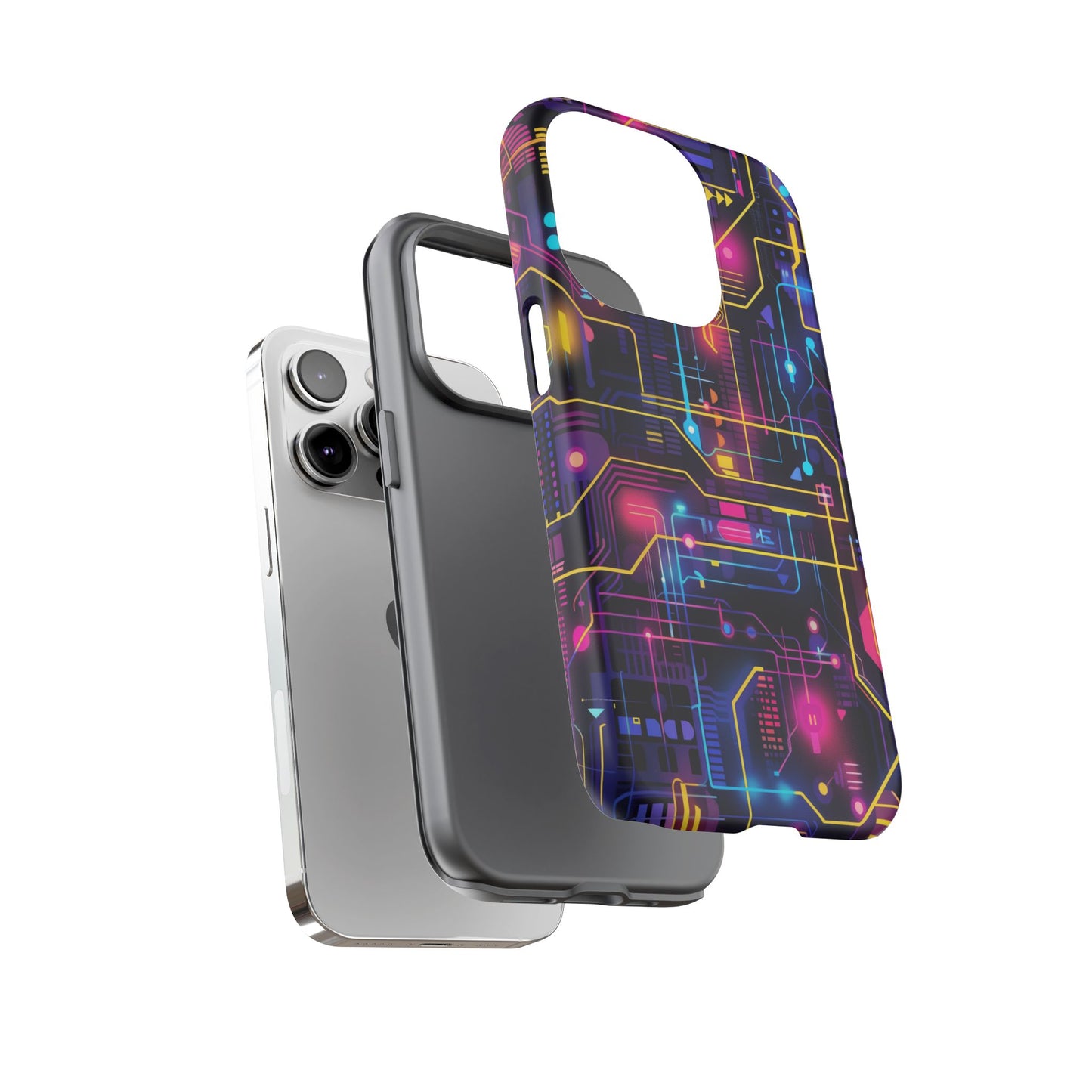 Cyberpunk Neon Vibrant Pattern iPhone 13 14 15 16 Pro Max Plus Case Wireless Charging Compatible Tough Cases Protection, Magnetic Phone Case for iPhone Classic Series