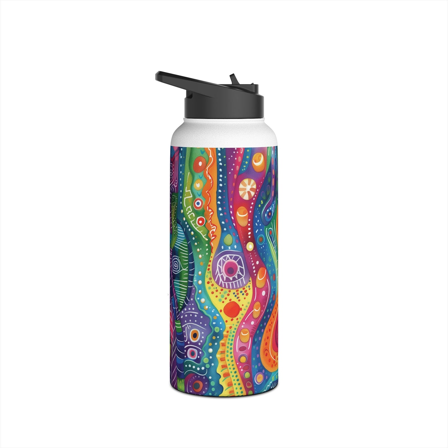 Abstract Rainbow Doodle Pattern Stainless Steel Water Bottle with Twist-on Lid and Double-Wall Vacuum Insulation