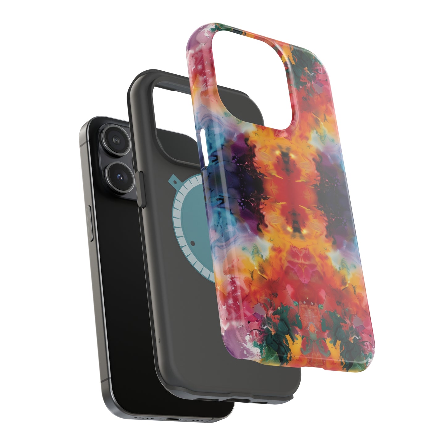 Tie-Dye Dream Vibrant Pattern iPhone 13 14 15 Pro Max Plus Case Compatible with MagSafe Tough Cases Protection, Magnetic Phone Case for iPhone  Classic Series